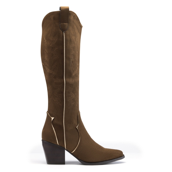 Dallas Embroidered Western Cowboy Knee High Boots - BROWN SUEDE - 2